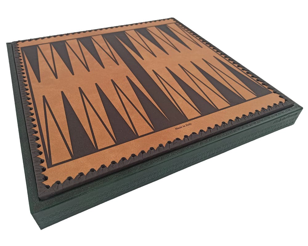 Italian Verde 13.75 Inch Backgammon Set with Leatherette Board in Dark Green and Gold