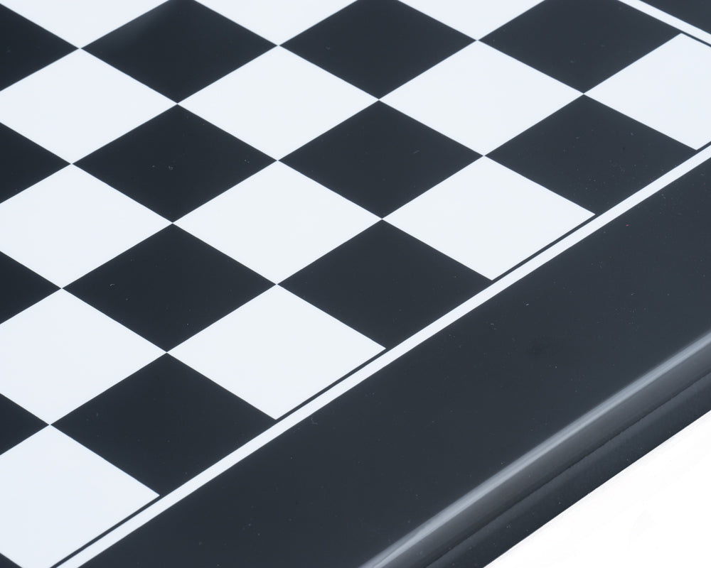 Close-up of a 19.7 Inch Black and White Inlaid Chess Board by Italfama.