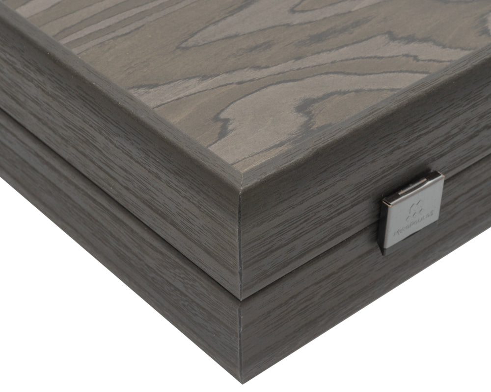 Manopoulos 黑檀木及灰橡木豪華西洋雙陸棋套裝,配有乙烯基豪華擲骰杯