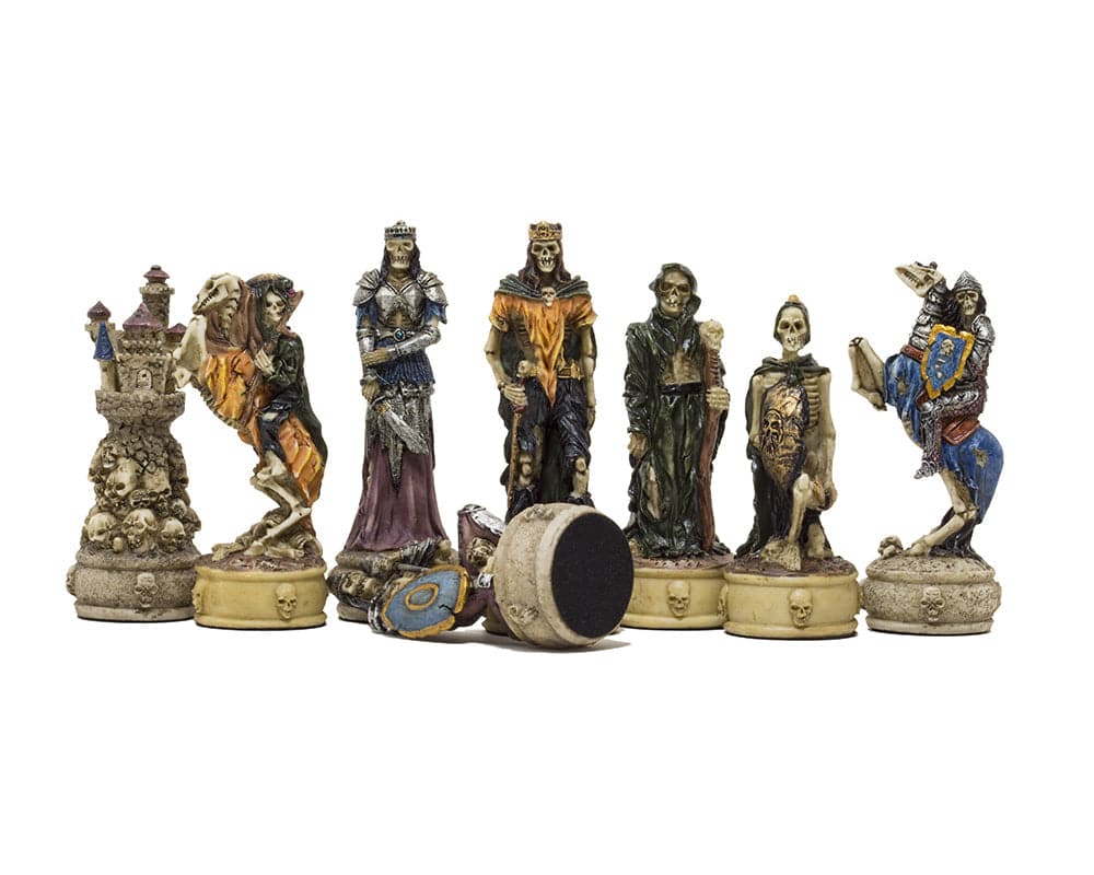 Zombie Hand painted themed chess pieces by Italfama with ornate details and felted bases, ideal for a 16 inch board, 3 inch king.