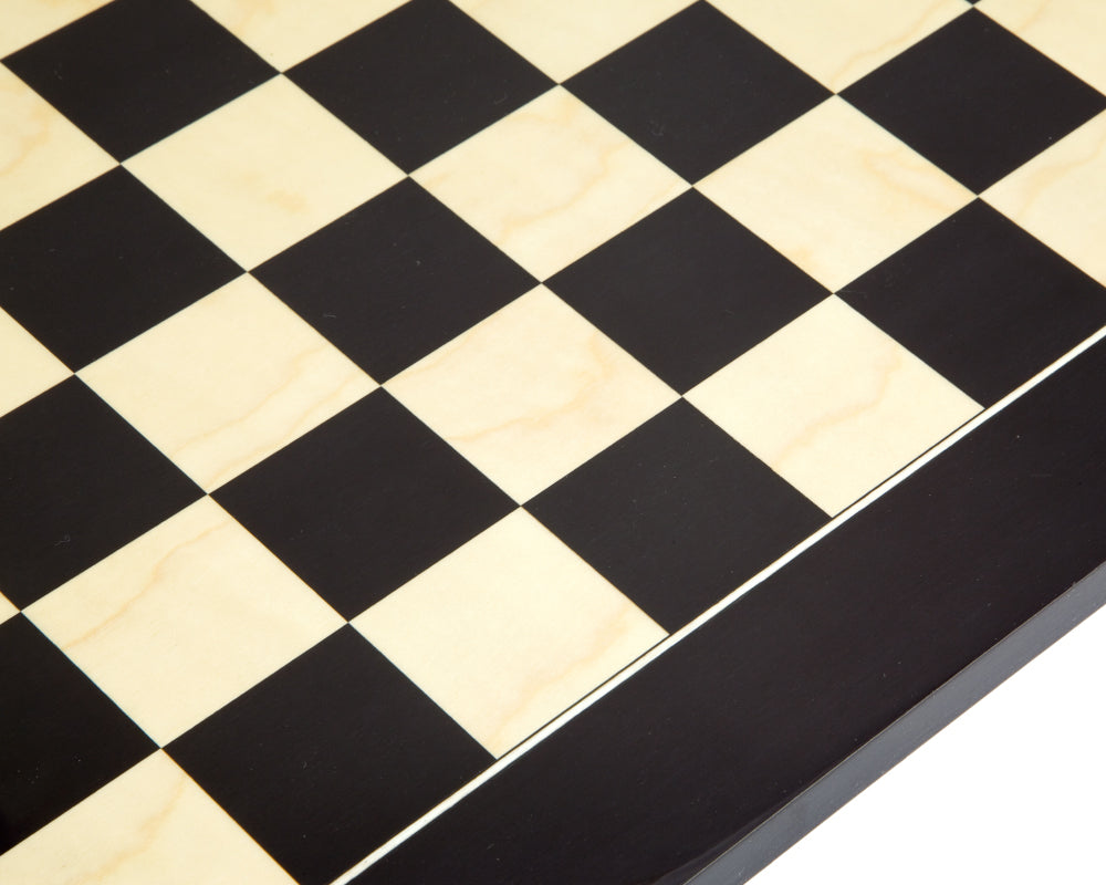 17.75 Inch Lacquered Black Anegre Deluxe Chess Board with 1.75 Inch Squares, High Gloss Finish, Crafted in Spain.