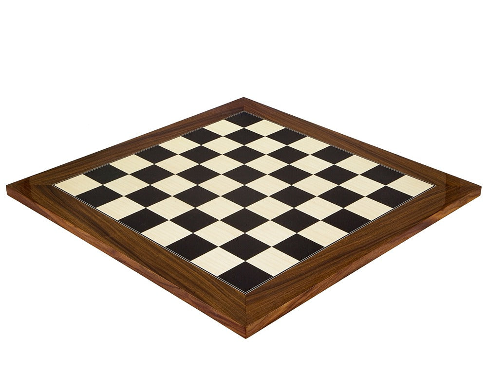 21.7 Inch Black Anegre and Palisander Deluxe Chess Board with High Gloss Finish and 2.2 Inch Playing Squares