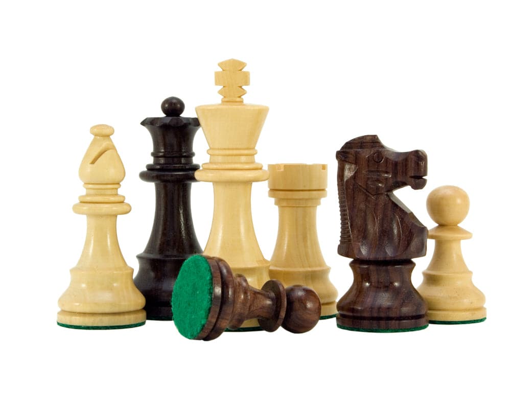 French Knight Series Rosewood Staunton Chess Pieces 3.25 Inches, luxurious weighted and felted chessmen ideal for 18-inch boards