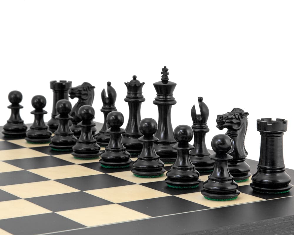 Highclere Series 3-inch Ebony Staunton Chess Pieces on Chessboard - Detailed, Weighted, Classic Staunton Design