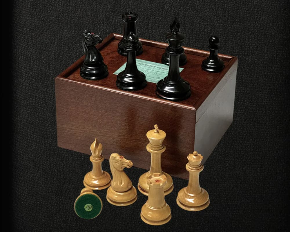1850 London Exact Replica 3.5 Inch Ebony Chess Men Set with Wooden Case