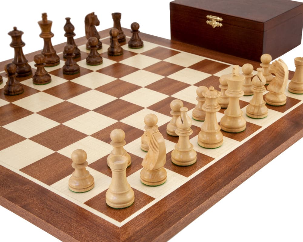 Down Head Grand Sheesham Championship Chess Set with 3.25 inch King, wooden polished chess board, and storage box