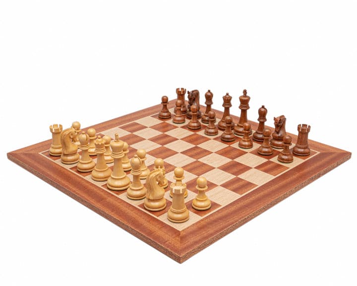 The Leningrad Acacia and Mahogany Chess Set, Classic Staunton Design, 4-Inch King, Weighted Pieces, Includes 2 Extra Queens, Ideal for 23-Inch Board