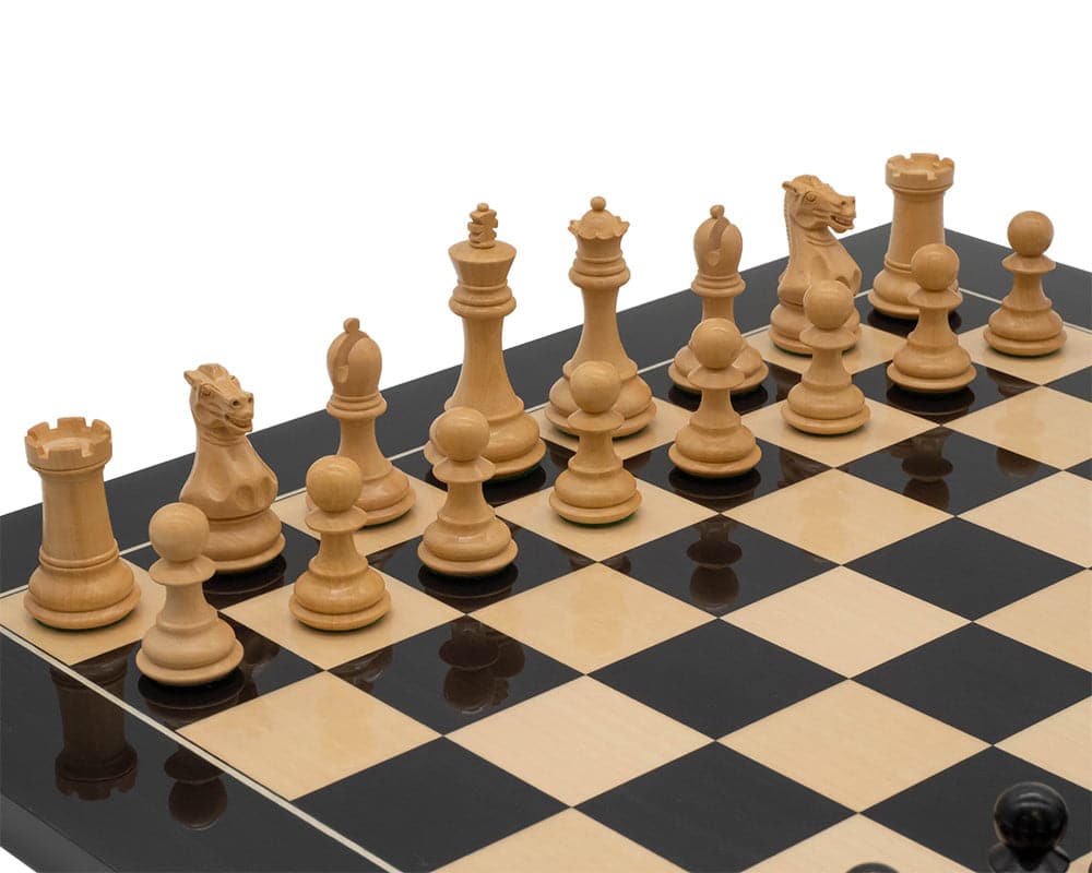 Luxury Staunton Competition Chess Set on a black and beige chessboard