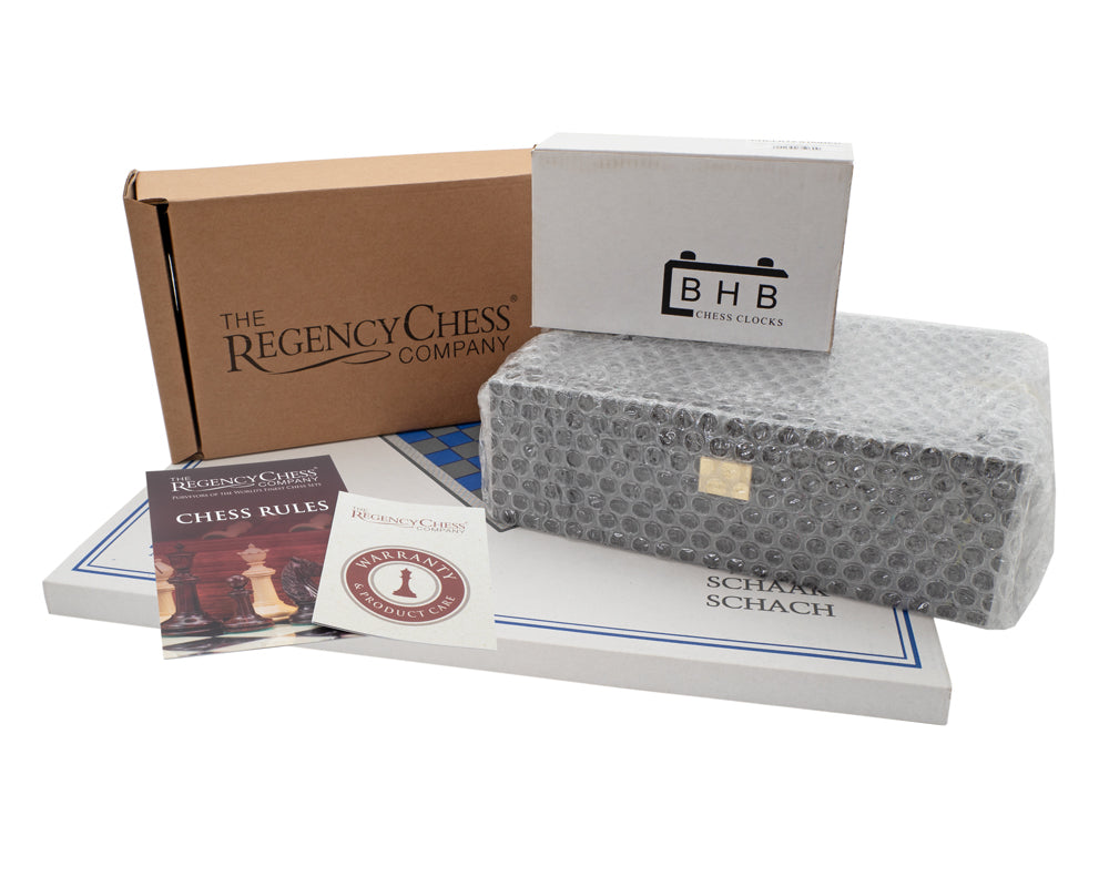 JJ Cooke 版黑檀木及桃花心木國際象棋套裝,附棋子收納盒及棋鐘