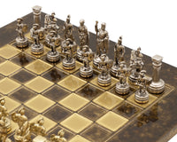 Manopoulos 希臘羅馬軍隊金屬國際象棋套裝，附木製棋子收納盒 - 小號