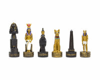 Hand painted Ancient Egypt themed chess pieces crafted by Italfama, featuring ornately decorated kings and artifacts for 16 inch board