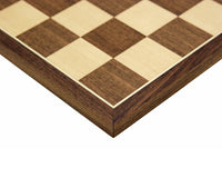 15.75 inch Walnut and Maple chess board with 1.75 inch playing squares, crafted by Rechapados Ferrer S.A. in Spain.