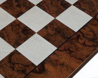 23.6 inch dark walnut burl luxury Italian chess board with 2.36 inch playing squares. Beautifully hand crafted high quality board from Italy