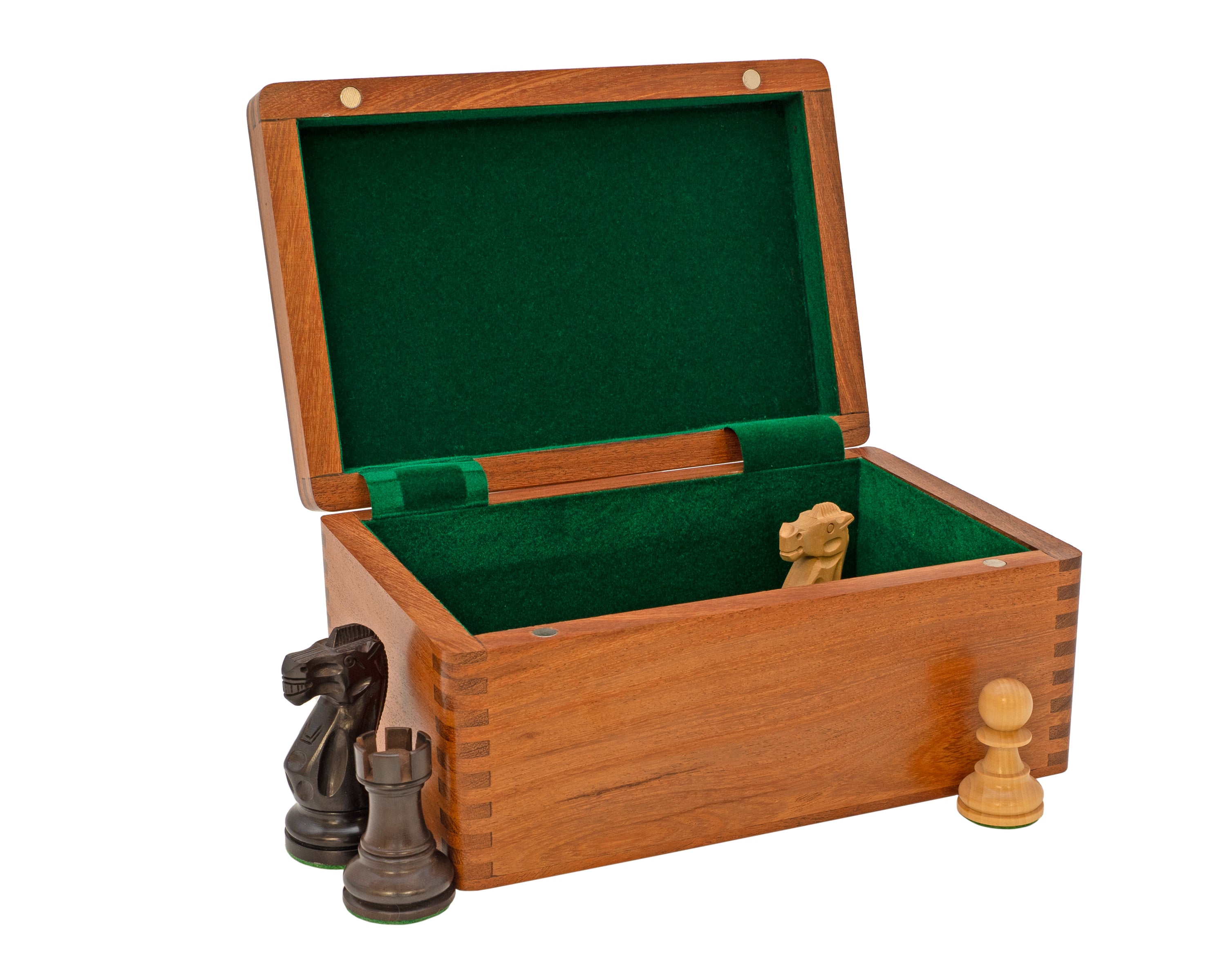 拋光實心巴布爾木國際象棋棋子收納盒（帶鉸鏈蓋）