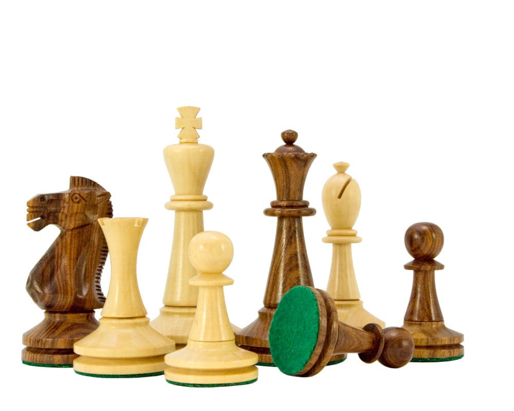 Blackmore Series Sheesham and Boxwood Chess Pieces with Double Base, Staunton Design, Weighted and Felted, 4 Inch King, for 23 Inch Board