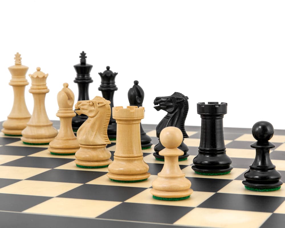 Highclere Series Ebony Staunton Chess Pieces on a Chessboard, Detailed and Weighted, Featuring Classic Carved Knight and Bishop