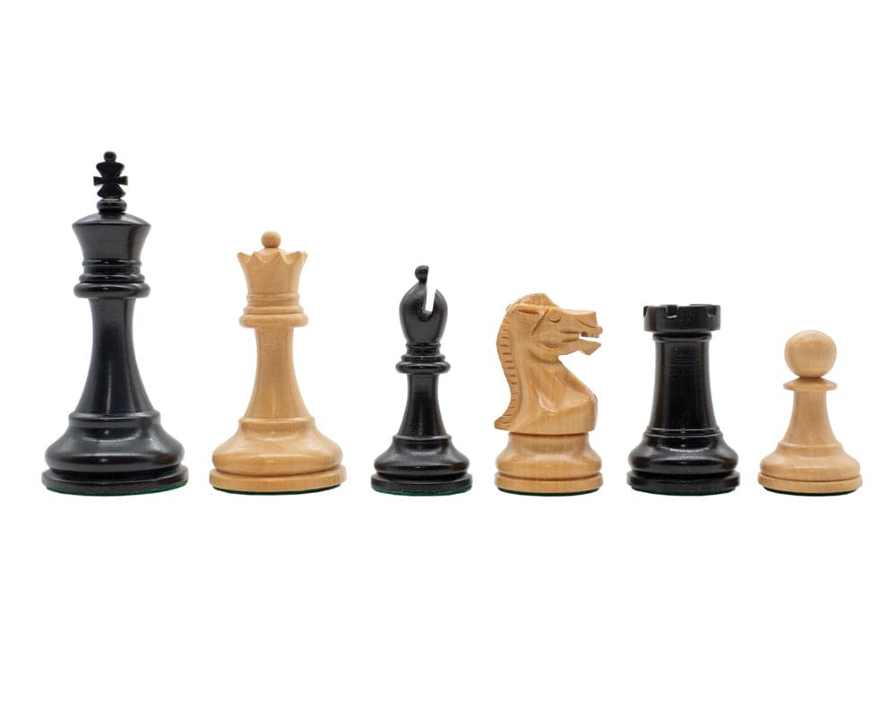 Coronation Luxury Ebony Miniature Chess Men pieces set featuring black and natural wood finish.