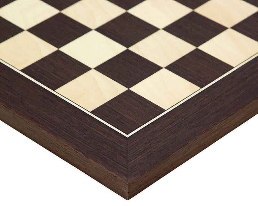 Close-up of Wenge Deluxe Chess Set board showing polished hardwood finish and clean grained boxwood.