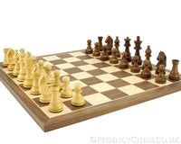 Down Head Knight Academy Large Chess Set with 3.25 Inch Sheesham Staunton pieces and walnut board, compact design with oversize squares