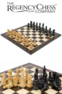 Victoria Ebonised Wenge Tournament Chess Set on wenge and birch board by Regency Chess Company.