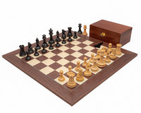 The 1849 Original Staunton Ebony and Palisander Luxury Chess Set with Mahogany Cabinet and 23.6 inch Spanish Chess Board